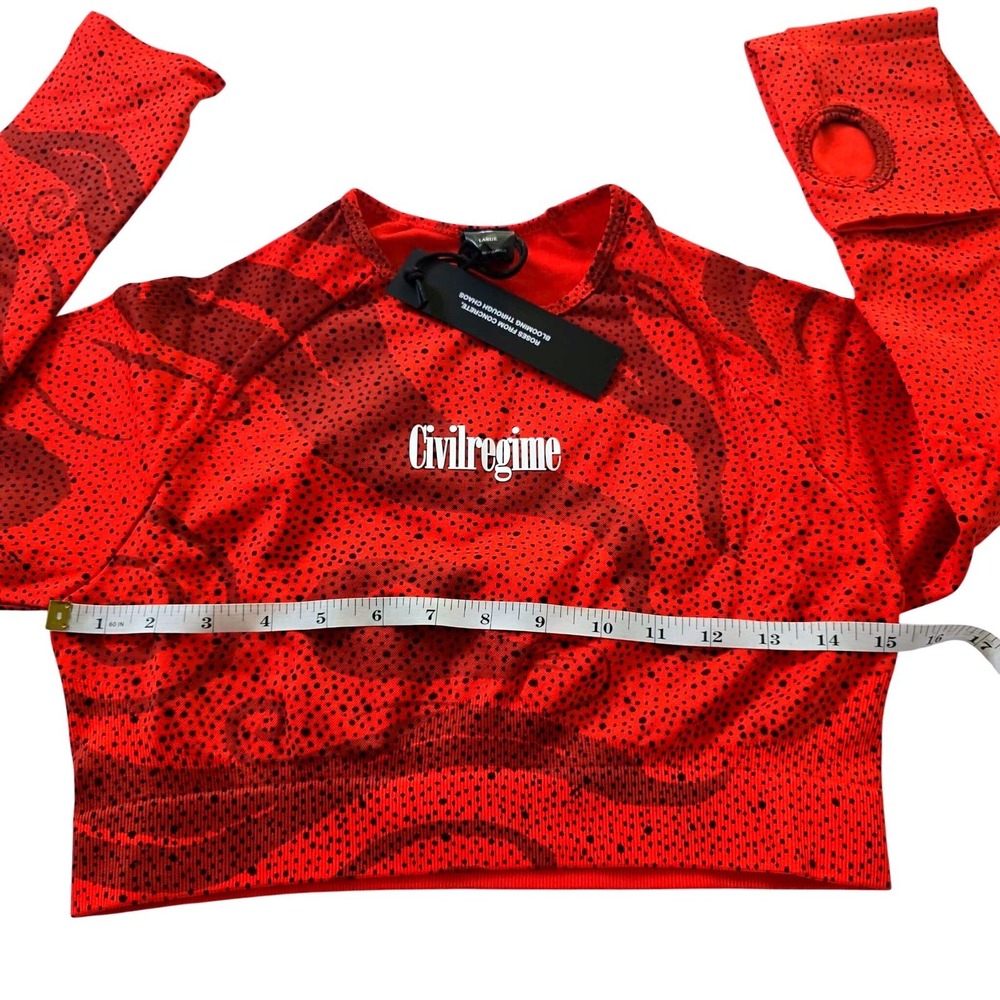 Civil Regime Red Chaos Kelly Seamless Long Sleeve Crop Top Large - Picture 4 of 8
